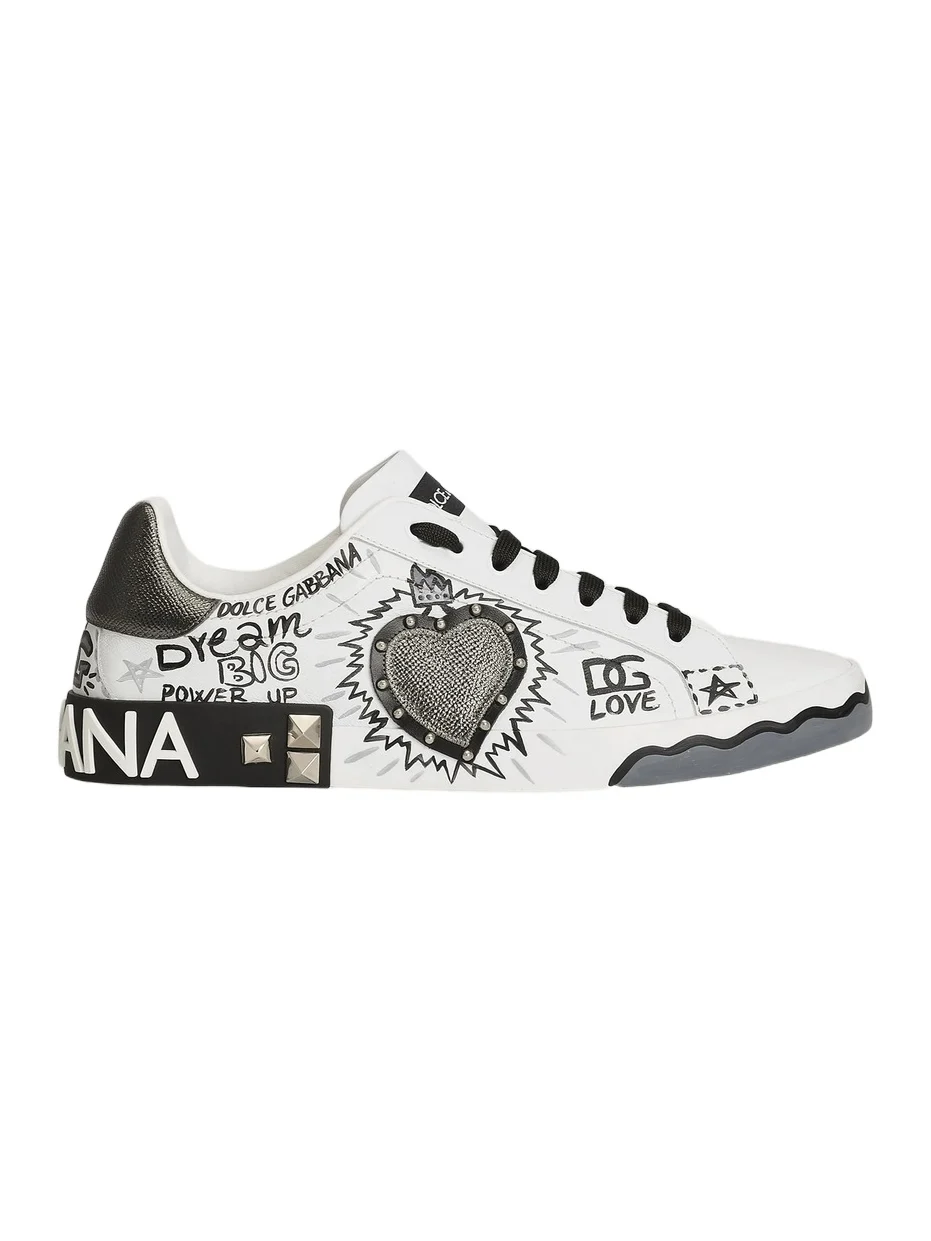 Dolce & Gabbana Men's Graffiti Patchwork Leather Low-Top Sneakers