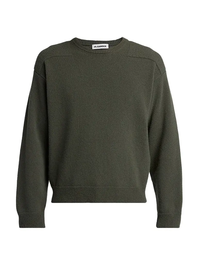 Jil Sander Men's Saddle Shoulder Wool-Blend Sweater - Utility | Image 1 Jil Sander Men's Saddle Shoulder Wool-Blend Sweater - Utility | Image 1