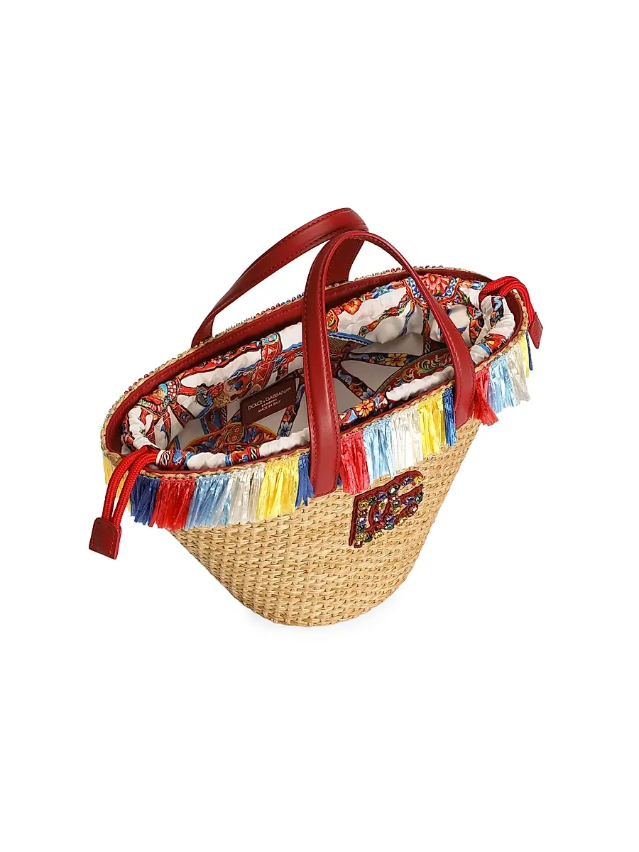Dolce & Gabbana Girl's Girl's DG Fringe-Trimmed Straw Bag | Thumbnail 2 Dolce & Gabbana Girl's Girl's DG Fringe-Trimmed Straw Bag | Thumbnail 2