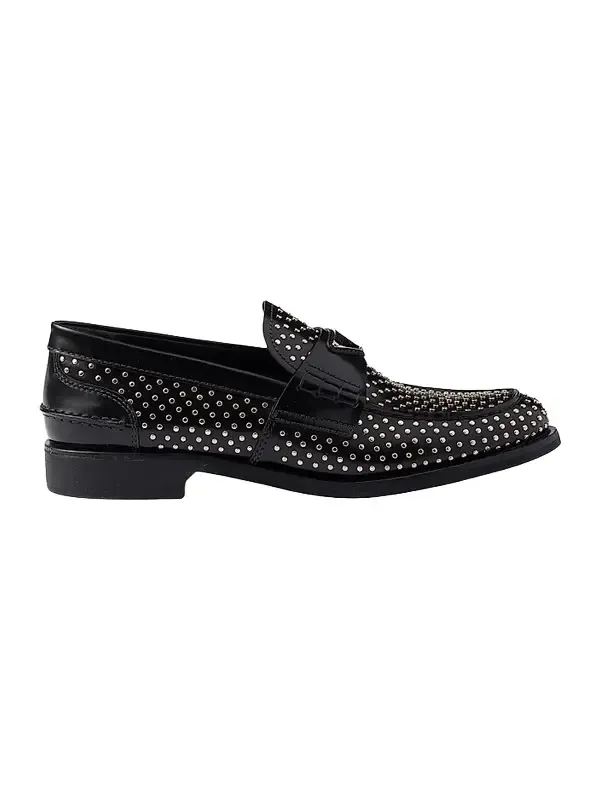 Prada Women's Studded Brushed Leather Loafers