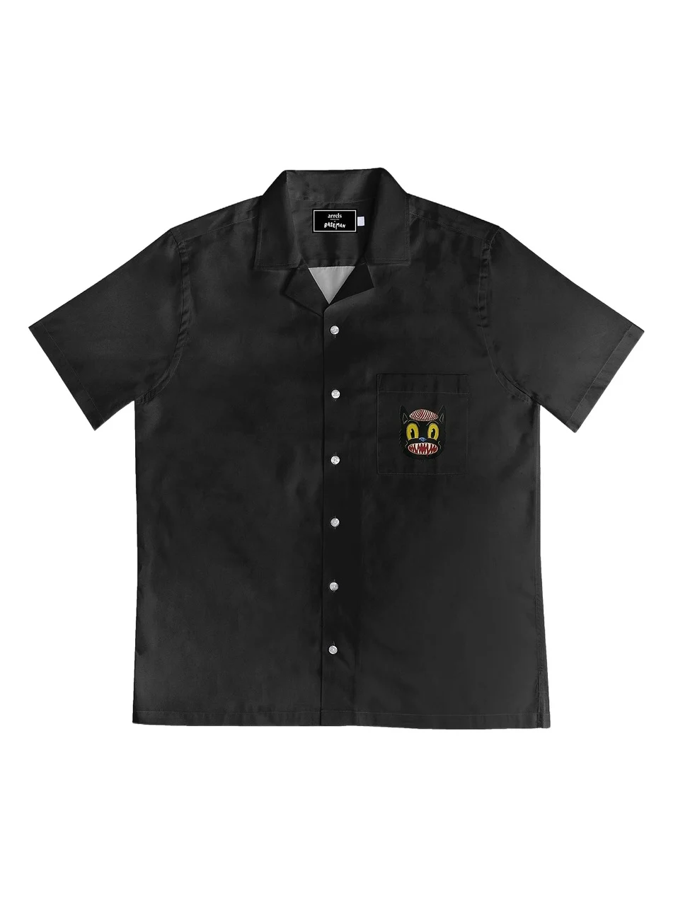 Men's Small Cat Graphic Patch Pocket Camp Shirt Men's Small Cat Graphic Patch Pocket Camp Shirt