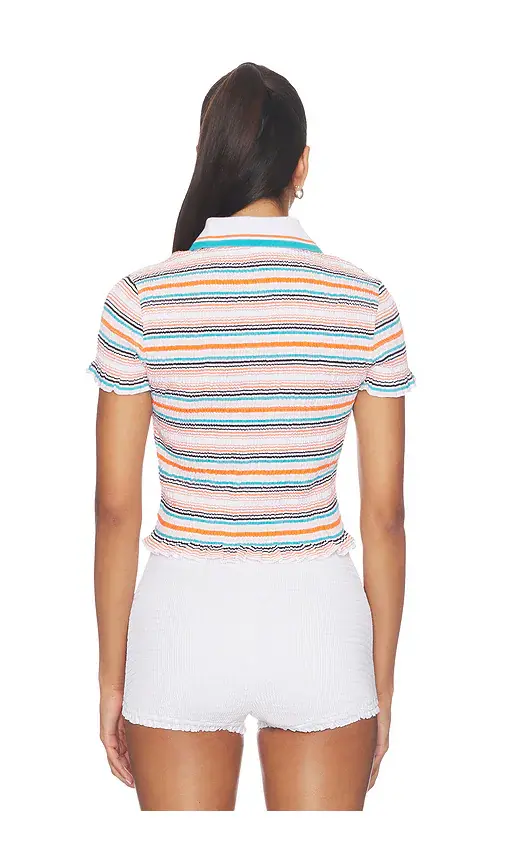 Casablanca Stripe Shirred Polo Top | Thumbnail 3