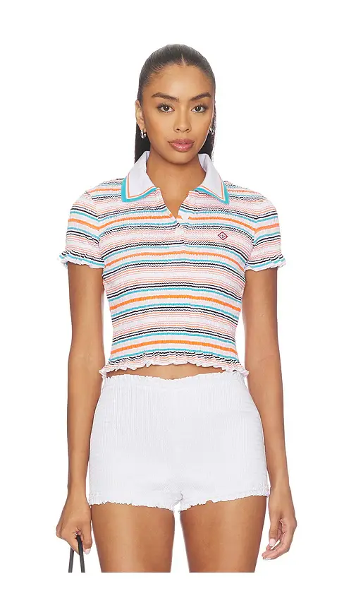 Casablanca Stripe Shirred Polo Top | Image 1 Casablanca Stripe Shirred Polo Top | Image 1