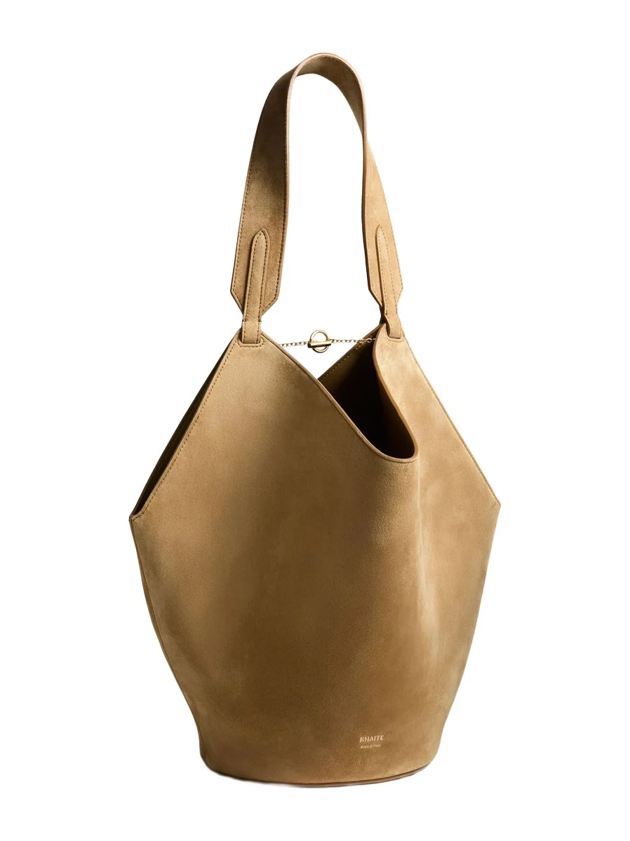 Small Lotus Tote In Mud Suede Small Lotus Tote In Mud Suede