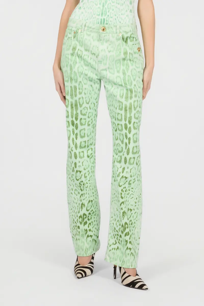 Roberto Cavalli Cotton Denim with Jaguar Mint Print | Thumbnail 2 Roberto Cavalli Cotton Denim with Jaguar Mint Print | Thumbnail 2