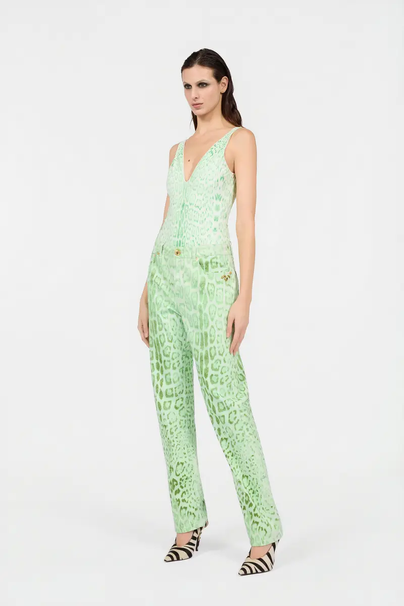 Roberto Cavalli Cotton Denim with Jaguar Mint Print | Thumbnail 6 Roberto Cavalli Cotton Denim with Jaguar Mint Print | Thumbnail 6