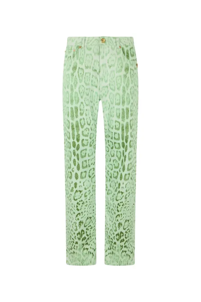 Roberto Cavalli Cotton Denim with Jaguar Mint Print | Image 1 Roberto Cavalli Cotton Denim with Jaguar Mint Print | Image 1