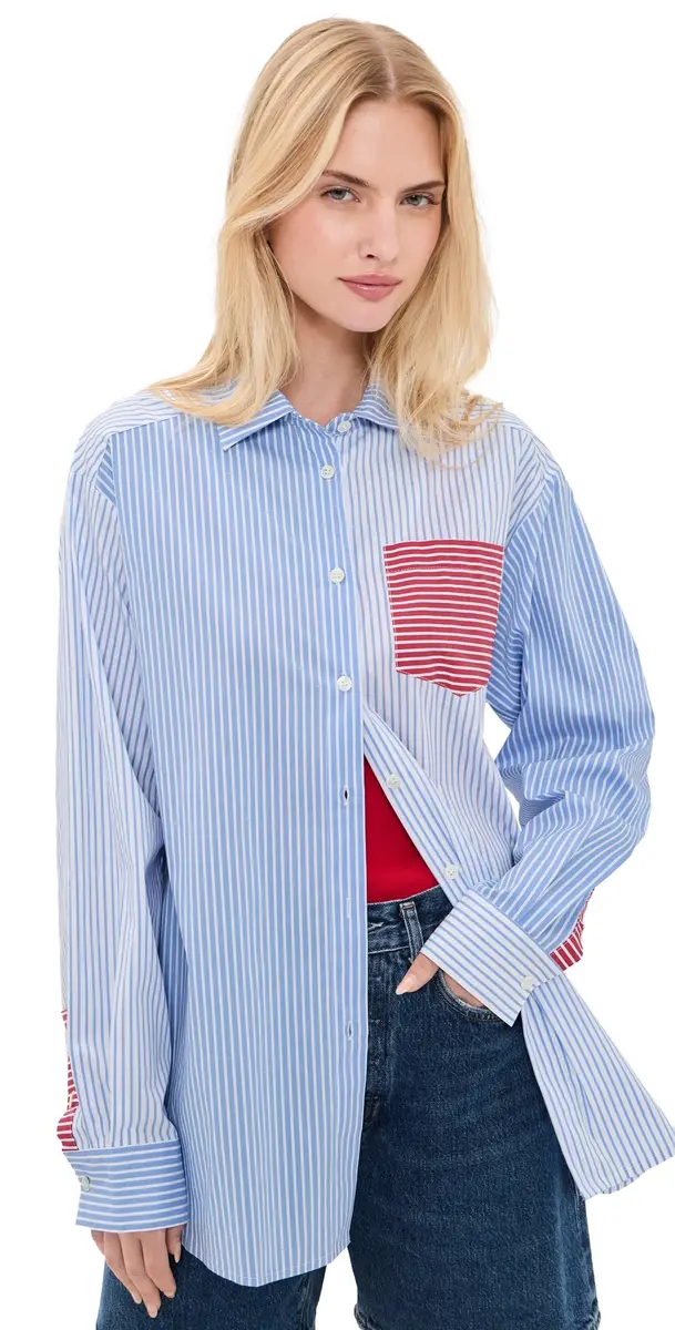 Solid & Striped The Avril Button Down Shirt Colorblock Marina Blue tripe | Image 1 Solid & Striped The Avril Button Down Shirt Colorblock Marina Blue tripe | Image 1