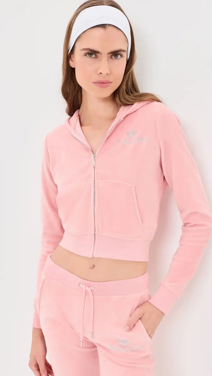 Sporty & Rich Juicy Script Velour Zip Hoodie | Thumbnail 2 Sporty & Rich Juicy Script Velour Zip Hoodie | Thumbnail 2