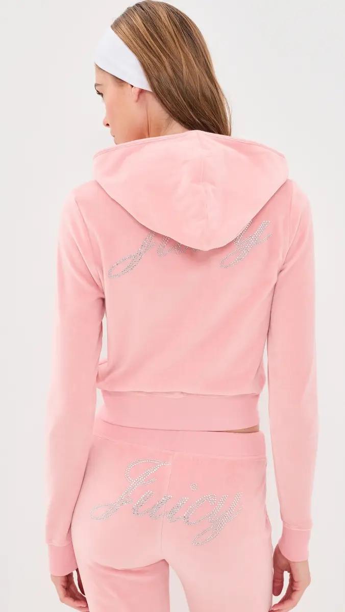 Sporty & Rich Juicy Script Velour Zip Hoodie | Thumbnail 3 Sporty & Rich Juicy Script Velour Zip Hoodie | Thumbnail 3