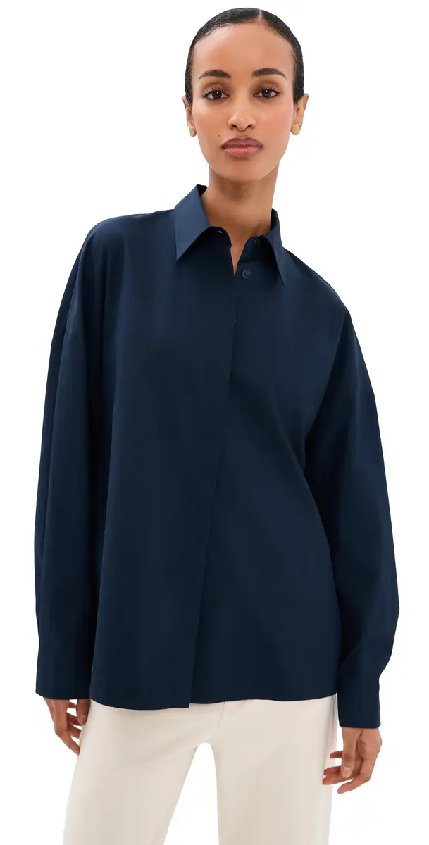 Tibi Gabe Oversized Button Down Shirt Navy | Image 1 Tibi Gabe Oversized Button Down Shirt Navy | Image 1