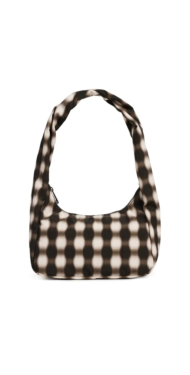 BAGGU Small Nylon Meringue Shoulder Bag Blurred Gingham Brown One Size | Image 1 BAGGU Small Nylon Meringue Shoulder Bag Blurred Gingham Brown One Size | Image 1