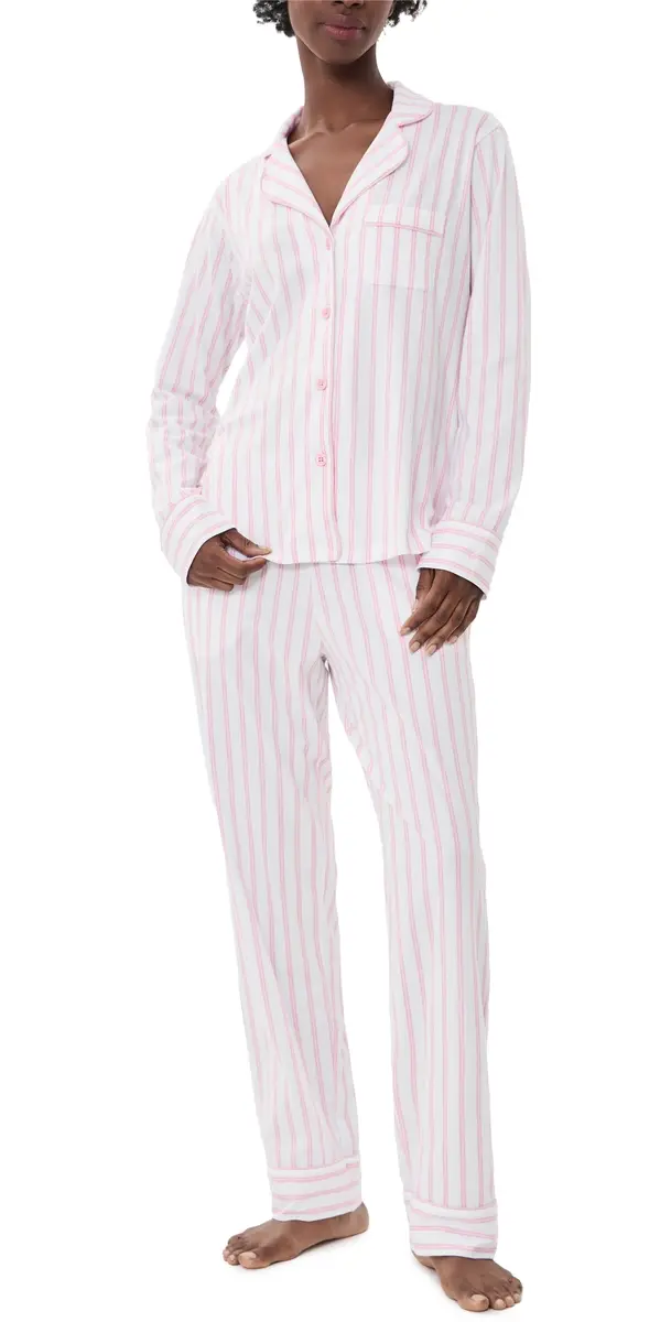 Petite Plume Luxe Pima Cotton tripe Pajama et White | Image 1 Petite Plume Luxe Pima Cotton tripe Pajama et White | Image 1