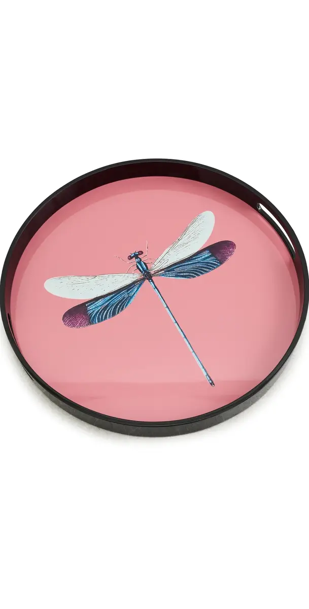 LES OTTOMANS Dragonfly Lacquered Tray Pink/Light Blue | Image 1 LES OTTOMANS Dragonfly Lacquered Tray Pink/Light Blue | Image 1