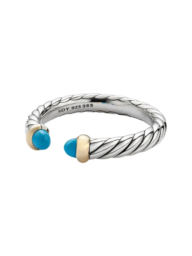 Cable Collectibles Petite Cable sterling silver ring with turquoises