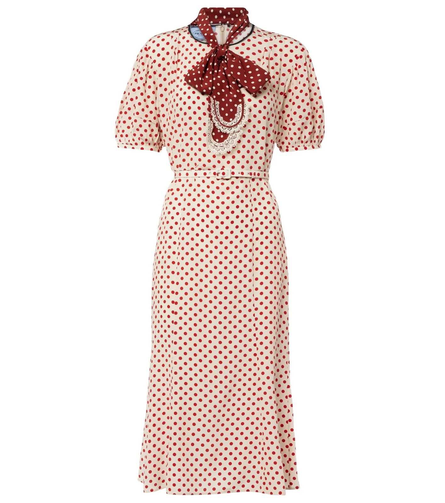 Prada Scarf-detail polka-dot silk midi dress