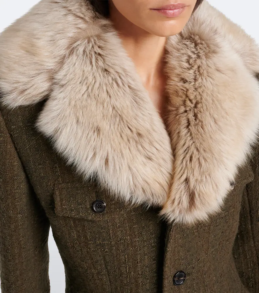 Saint Laurent Shearling-trimmed wool-blend tweed jacket | Thumbnail 2 Saint Laurent Shearling-trimmed wool-blend tweed jacket | Thumbnail 2