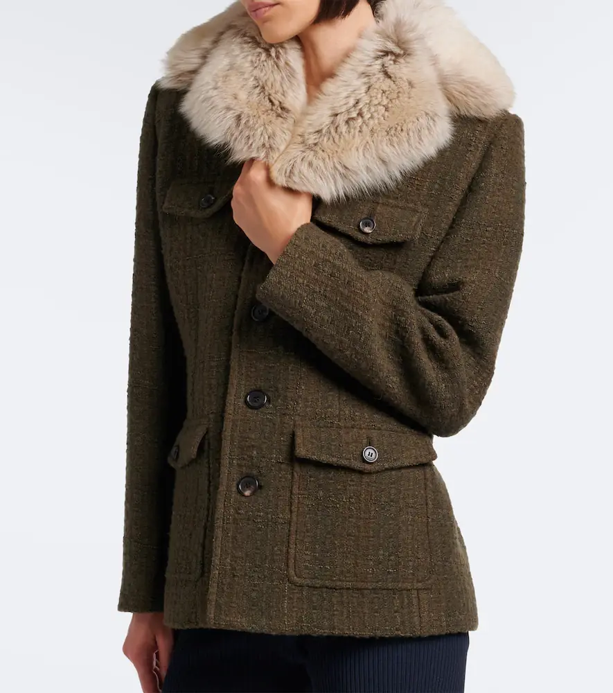 Saint Laurent Shearling-trimmed wool-blend tweed jacket | Thumbnail 4 Saint Laurent Shearling-trimmed wool-blend tweed jacket | Thumbnail 4