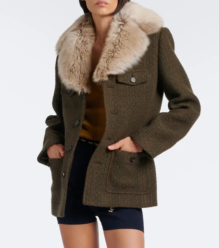 Saint Laurent Shearling-trimmed wool-blend tweed jacket | Thumbnail 5 Saint Laurent Shearling-trimmed wool-blend tweed jacket | Thumbnail 5