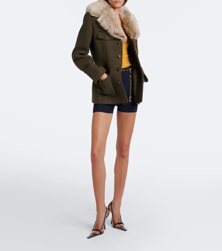Saint Laurent Shearling-trimmed wool-blend tweed jacket | Thumbnail 6 Saint Laurent Shearling-trimmed wool-blend tweed jacket | Thumbnail 6