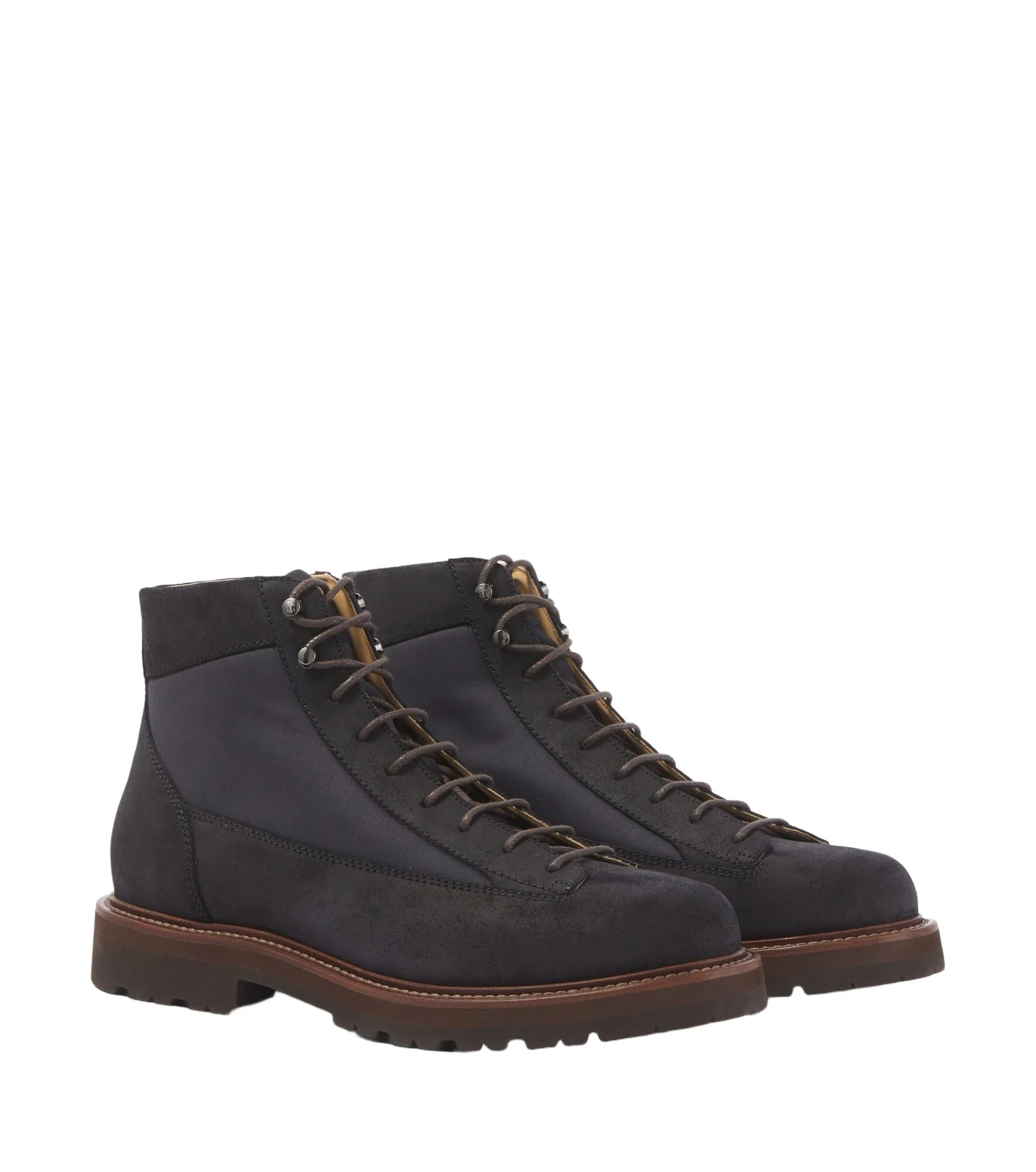 Suede-trimmed lace-up boots