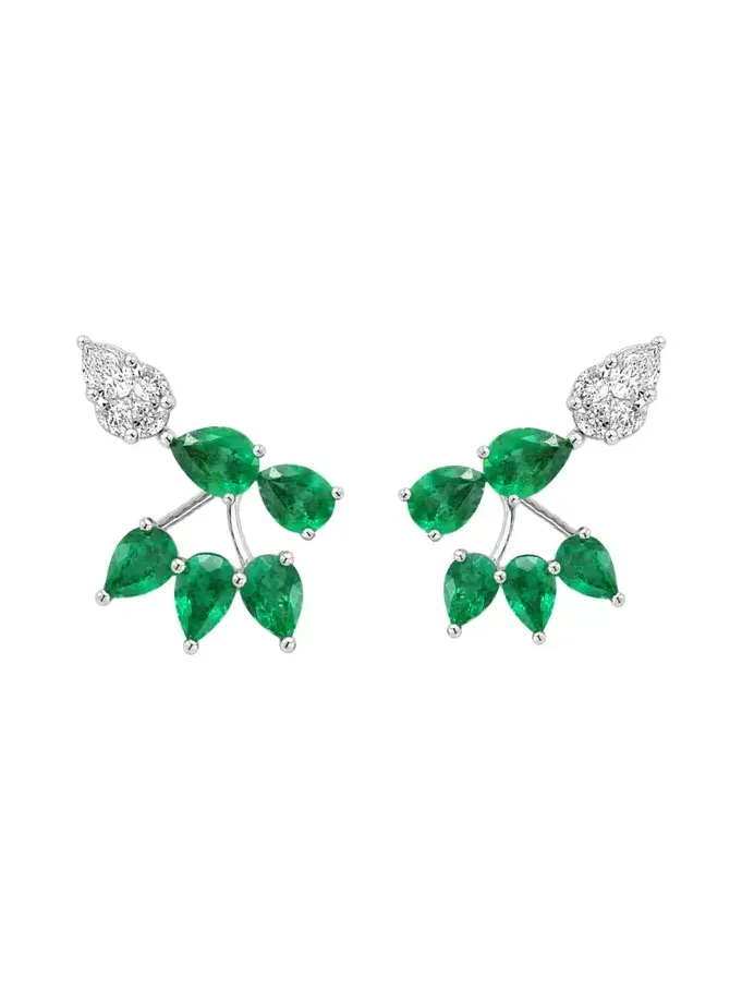 4.60ct Diamond Emerald 18K Gold Leaf Cluster Day & Night Earrings