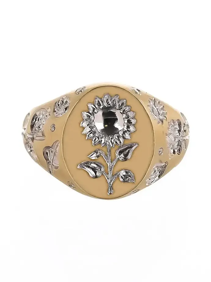 CASTRO SMITH Diamond Mini Sunflower Signet Ring