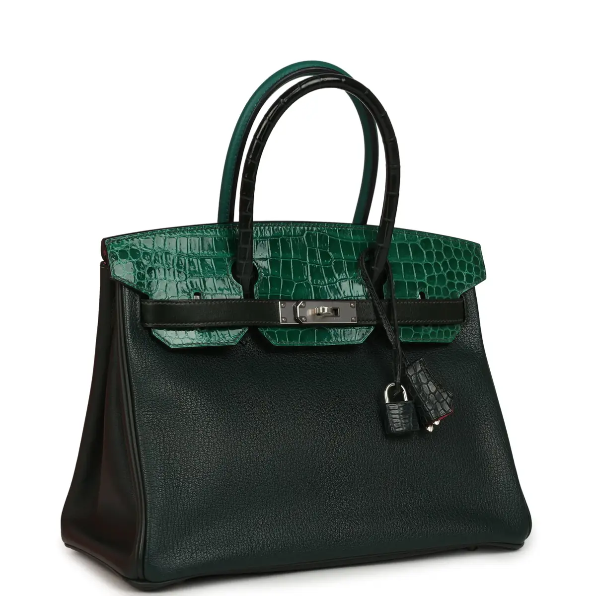 HERMÈS Pre-owned Hermes "Patchwork" Birkin 30 Vert Titien, Vert Fonce, Malachite, Emeraude Chevre Mysore, Clemence, Shiny Porosus Crocodile, Epsom, Swift, Box Palladium Hardware | Thumbnail 2 HERMÈS Pre-owned Hermes "Patchwork" Birkin 30 Vert Titien, Vert Fonce, Malachite, Emeraude Chevre Mysore, Clemence, Shiny Porosus Crocodile, Epsom, Swift, Box Palladium Hardware | Thumbnail 2