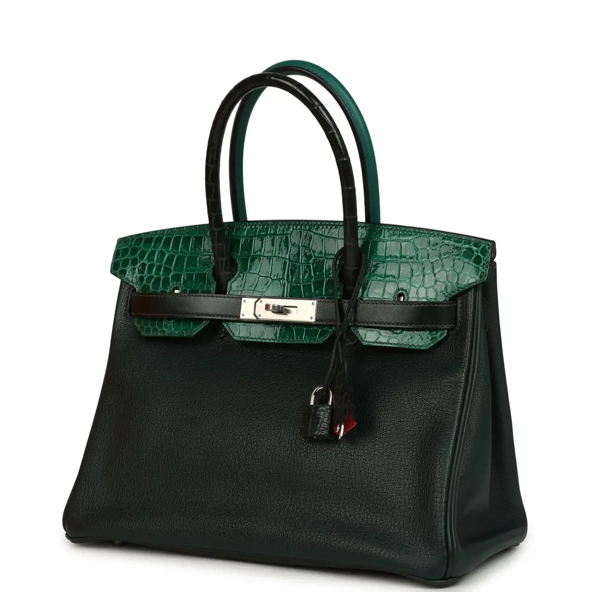 HERMÈS Pre-owned Hermes "Patchwork" Birkin 30 Vert Titien, Vert Fonce, Malachite, Emeraude Chevre Mysore, Clemence, Shiny Porosus Crocodile, Epsom, Swift, Box Palladium Hardware | Thumbnail 5 HERMÈS Pre-owned Hermes "Patchwork" Birkin 30 Vert Titien, Vert Fonce, Malachite, Emeraude Chevre Mysore, Clemence, Shiny Porosus Crocodile, Epsom, Swift, Box Palladium Hardware | Thumbnail 5