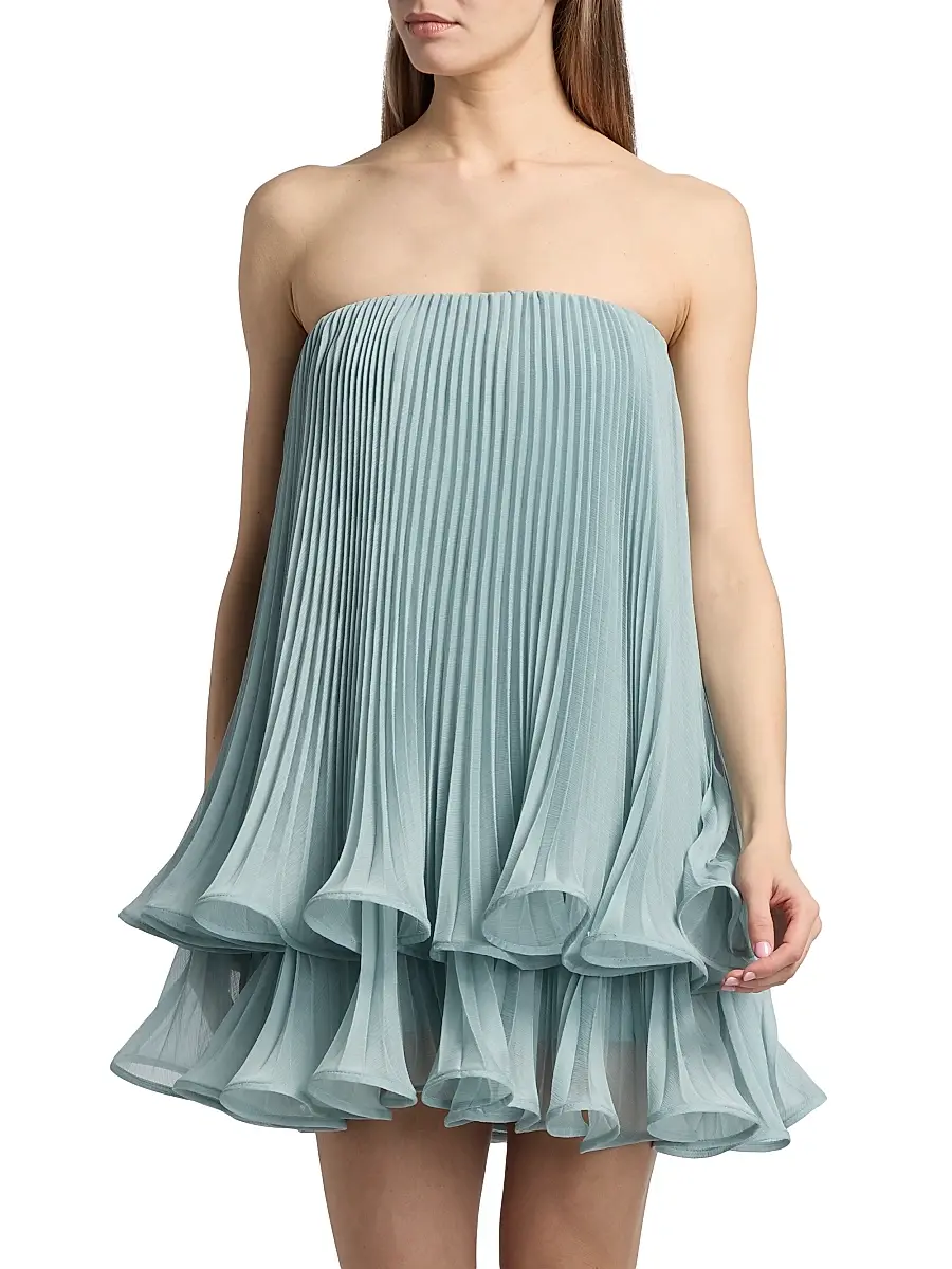 Amur Women's Dalia Pleated Strapless Babydoll Minidress | Thumbnail 3 Amur Women's Dalia Pleated Strapless Babydoll Minidress | Thumbnail 3