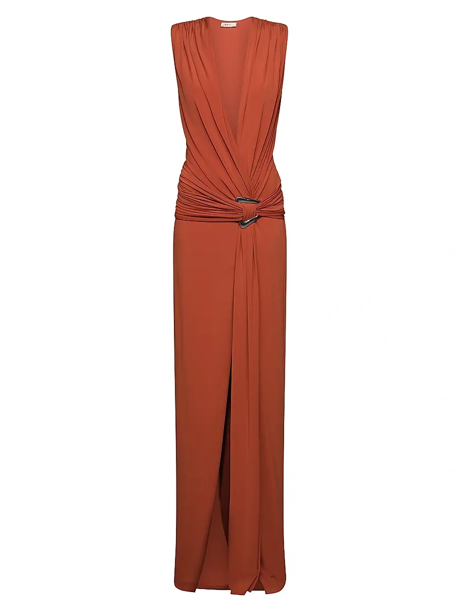 Et Ochs Women's Jil Draped Plunge-Neck Gown - Terracotta | Image 1 Et Ochs Women's Jil Draped Plunge-Neck Gown - Terracotta | Image 1
