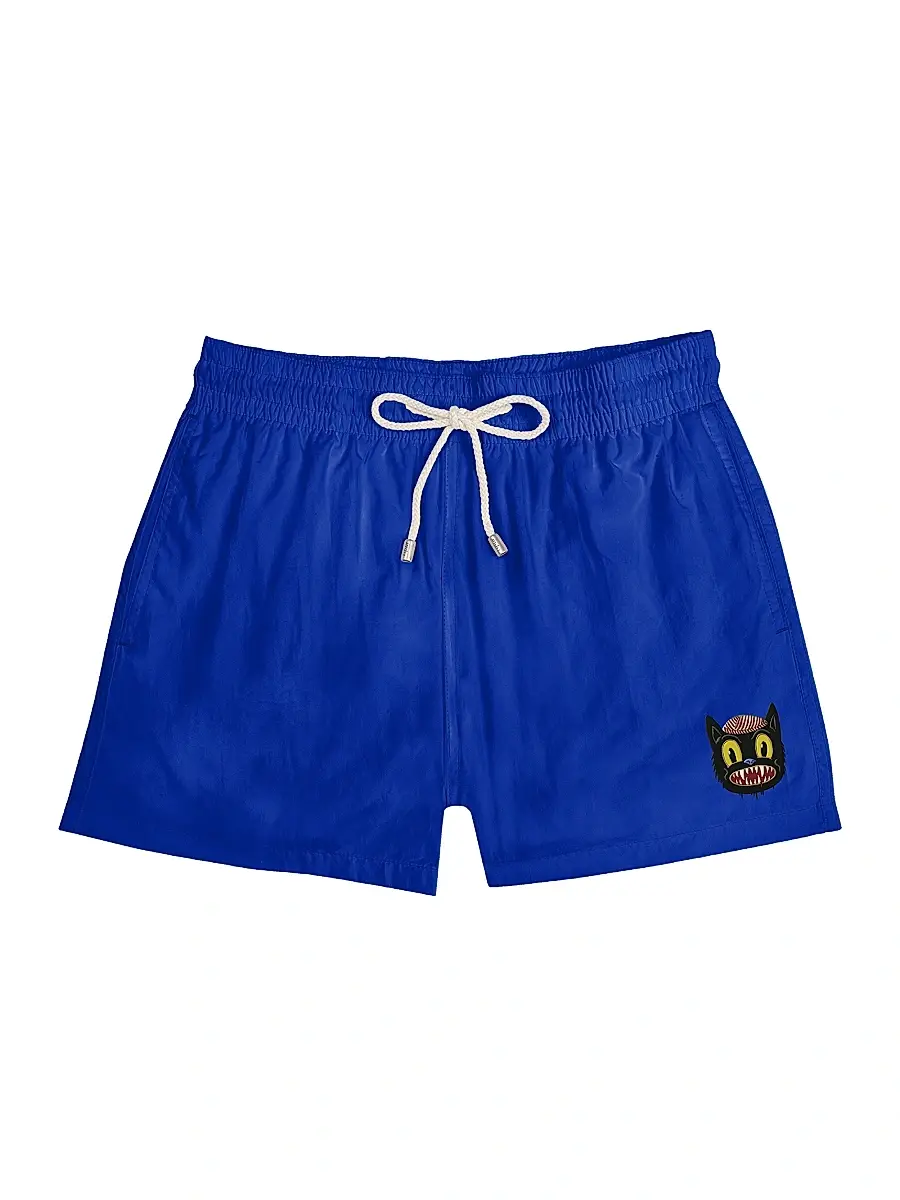 Arrels Barcelona Men's Small Cat Drawstring Swim Shorts - Blue | Image 1 Arrels Barcelona Men's Small Cat Drawstring Swim Shorts - Blue | Image 1