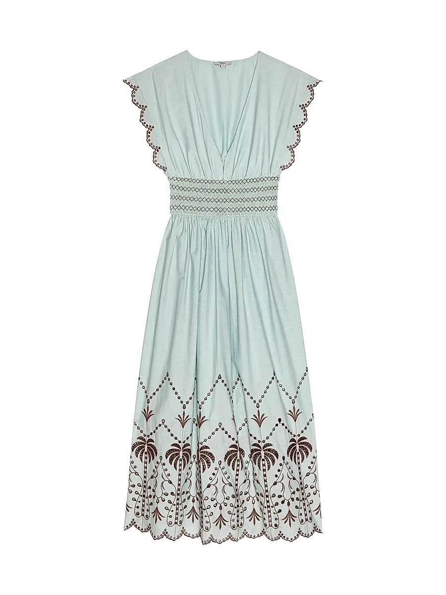 RAILS Women's Roxanne Embroidered Cotton Midi-Dress - Ocean Palms Embroidery - Size XS | Image 1 RAILS Women's Roxanne Embroidered Cotton Midi-Dress - Ocean Palms Embroidery - Size XS | Image 1