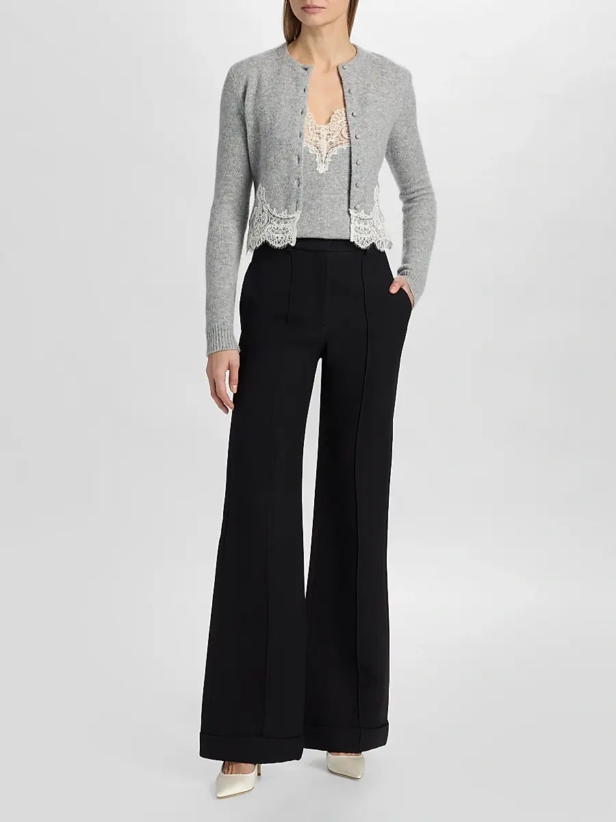 Adam Lippes Women's Briar Lace-Trim Cashmere Crop Cardigan | Thumbnail 2