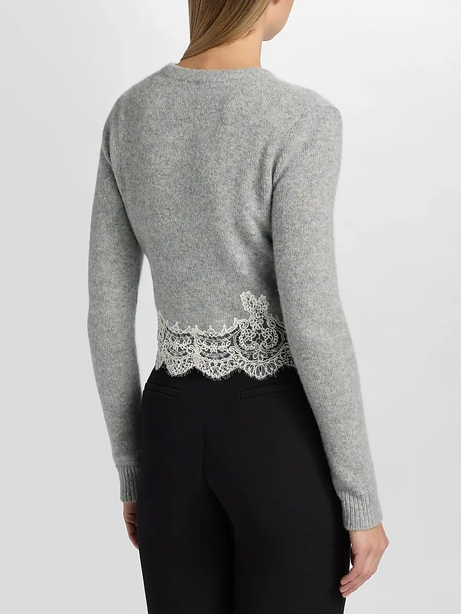 Adam Lippes Women's Briar Lace-Trim Cashmere Crop Cardigan | Thumbnail 5