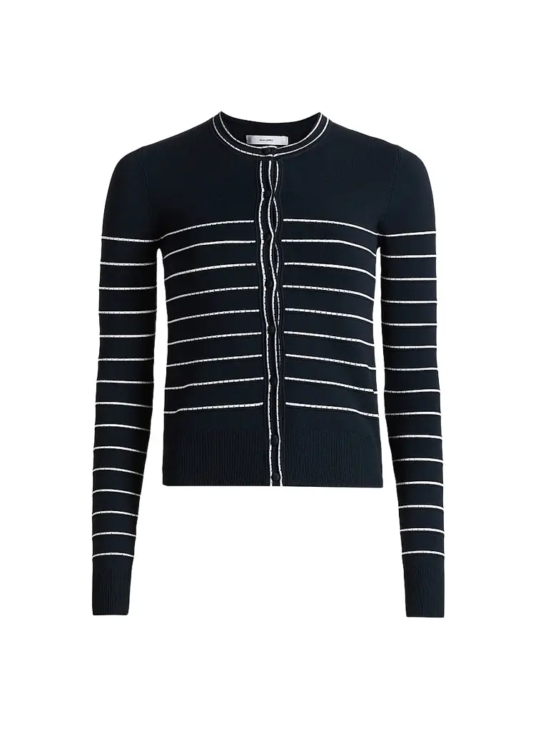 Adam Lippes Women's Faye Compact Jacquard Cardigan - Navy - Size Large | Image 1 Adam Lippes Women's Faye Compact Jacquard Cardigan - Navy - Size Large | Image 1
