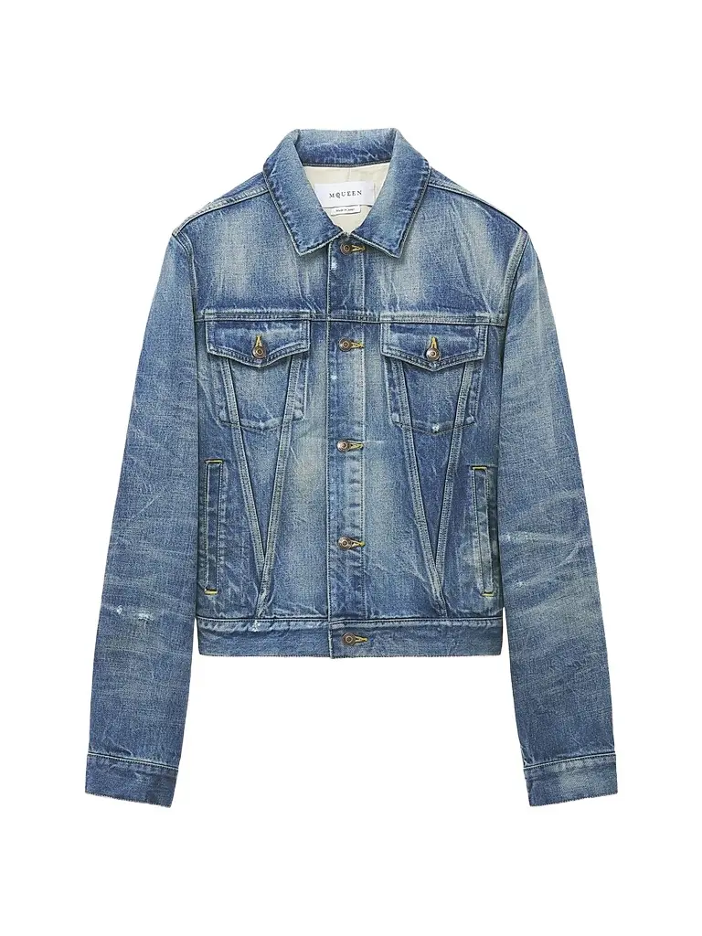 Alexander McQueen Men's Distressed Cotton Denim Jacket - Blue Washed - Size 44 | Image 1 Alexander McQueen Men's Distressed Cotton Denim Jacket - Blue Washed - Size 44 | Image 1