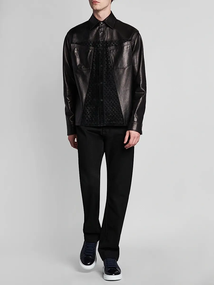 Alexander McQueen Men's Skull-Embossed Leather Jacket | Thumbnail 2