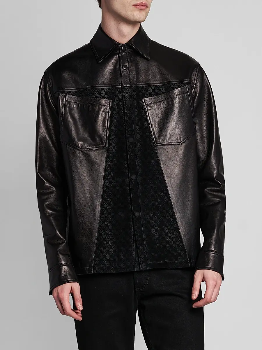 Alexander McQueen Men's Skull-Embossed Leather Jacket | Thumbnail 3