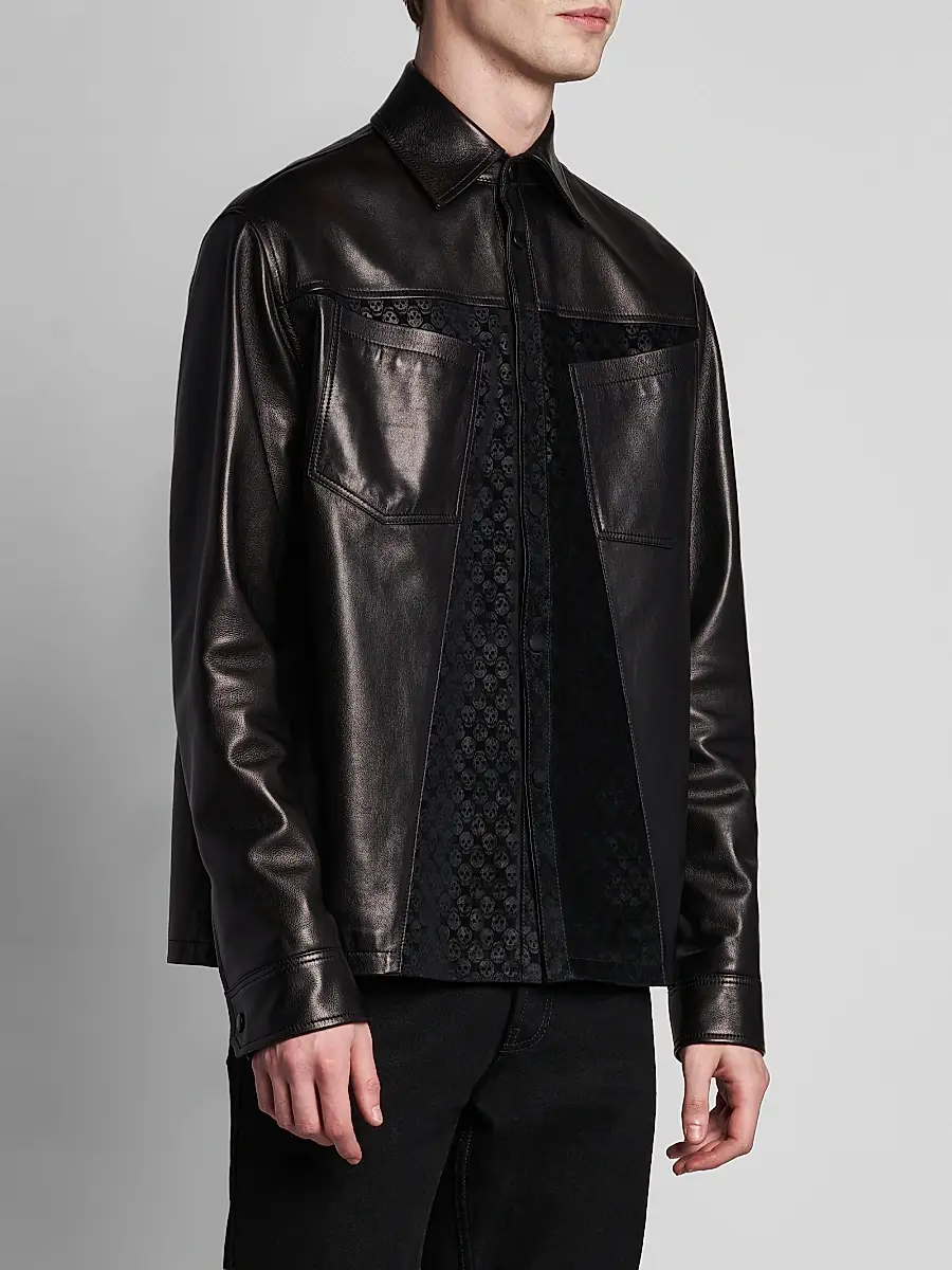 Alexander McQueen Men's Skull-Embossed Leather Jacket | Thumbnail 4
