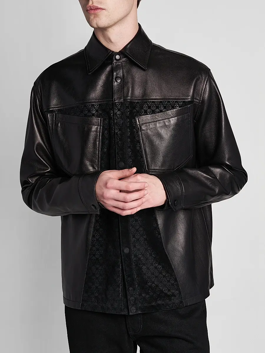 Alexander McQueen Men's Skull-Embossed Leather Jacket | Thumbnail 6