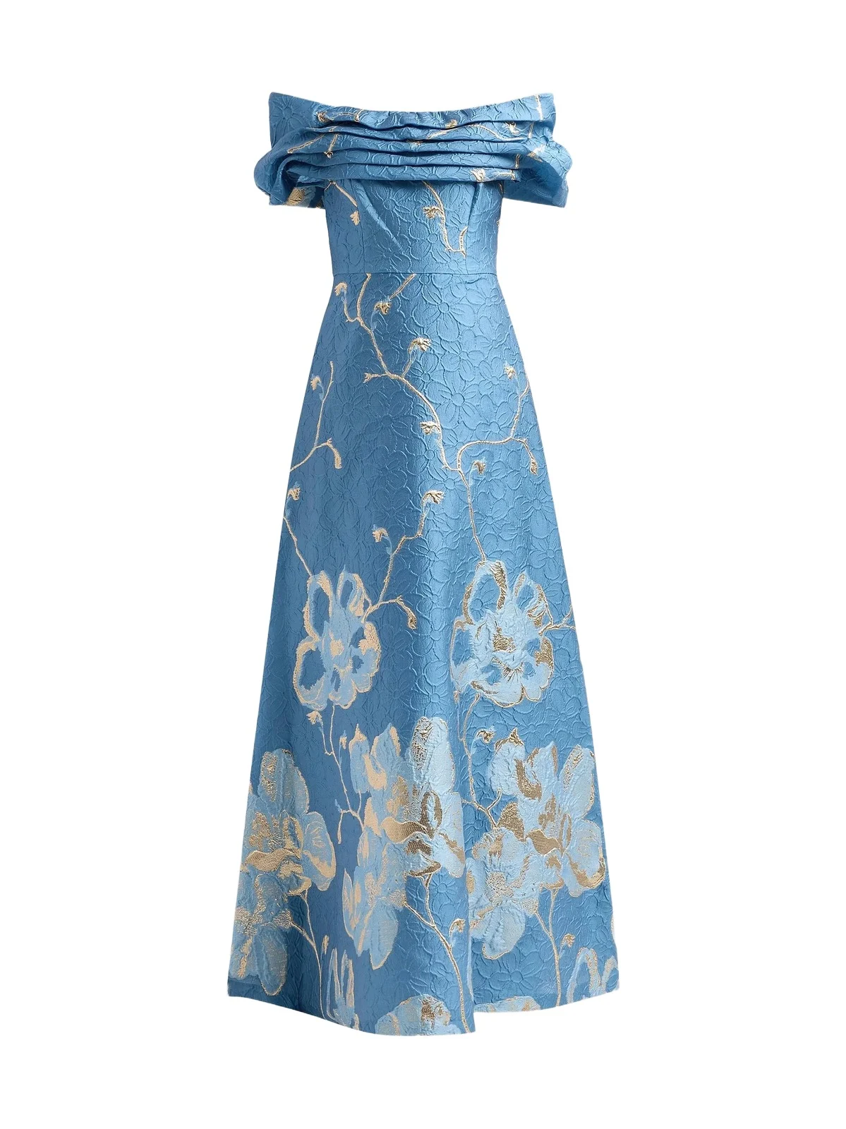 Women's Floral Jacquard Off-The-Shoulder A-Line Gown Women's Floral Jacquard Off-The-Shoulder A-Line Gown