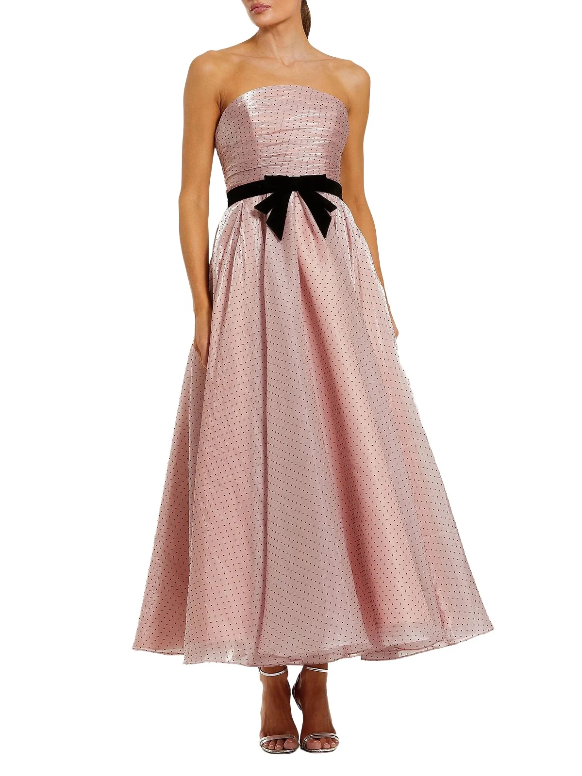 Women's Petite Polka Dot Organza Strapless Cocktail Dress Women's Petite Polka Dot Organza Strapless Cocktail Dress