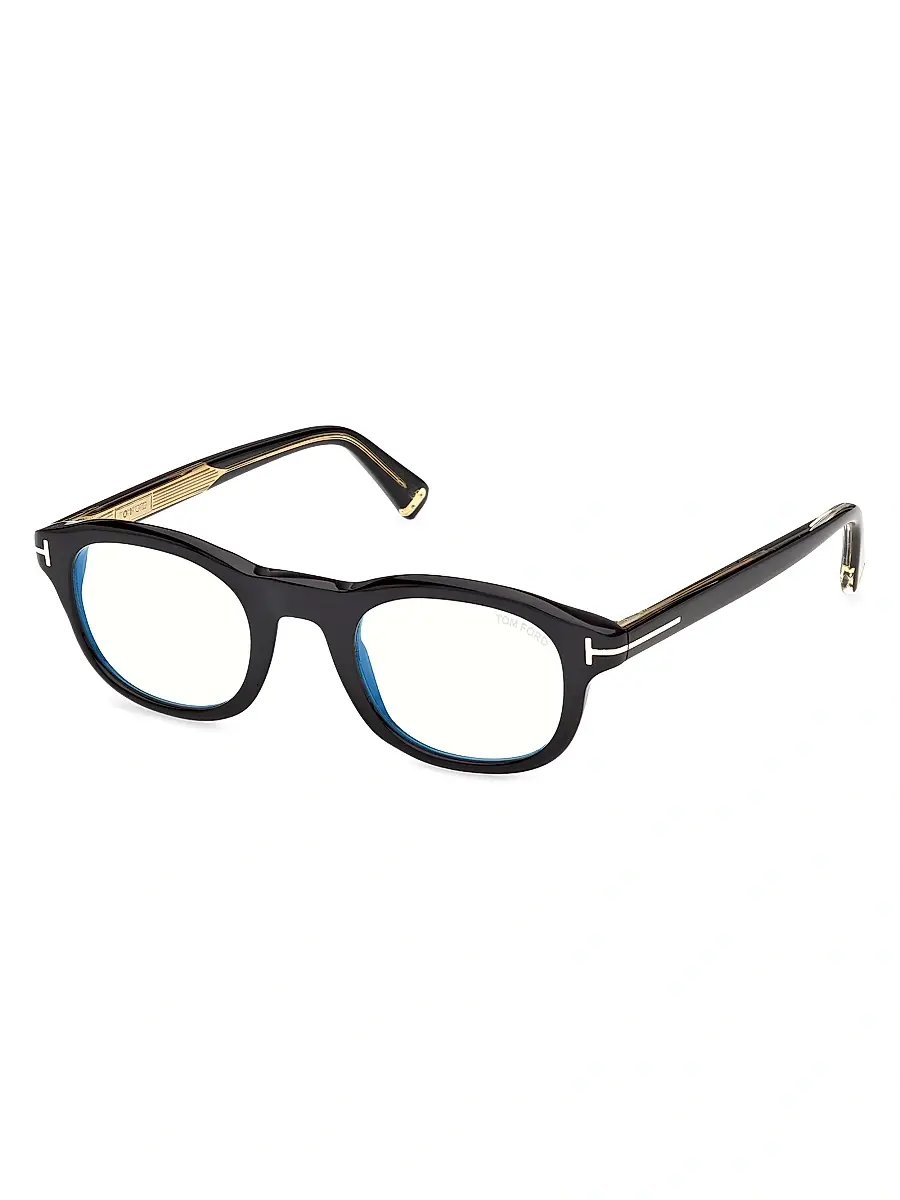 Tom Ford Men's 47MM Blue Block Round Eyeglasses - Black | Image 1 Tom Ford Men's 47MM Blue Block Round Eyeglasses - Black | Image 1