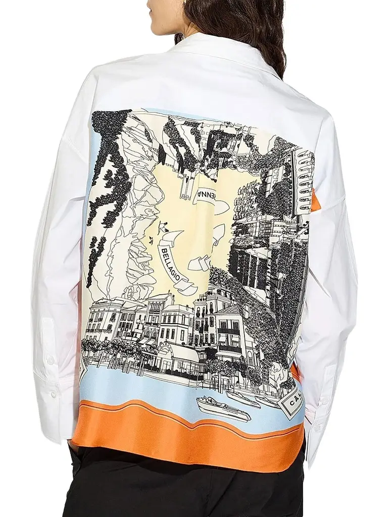 CALLAS MILANO Women's Sirene Poplin Shirt with Silk Twill Lake Como Print Scarf Back - White - Size 12 | Image 1 CALLAS MILANO Women's Sirene Poplin Shirt with Silk Twill Lake Como Print Scarf Back - White - Size 12 | Image 1