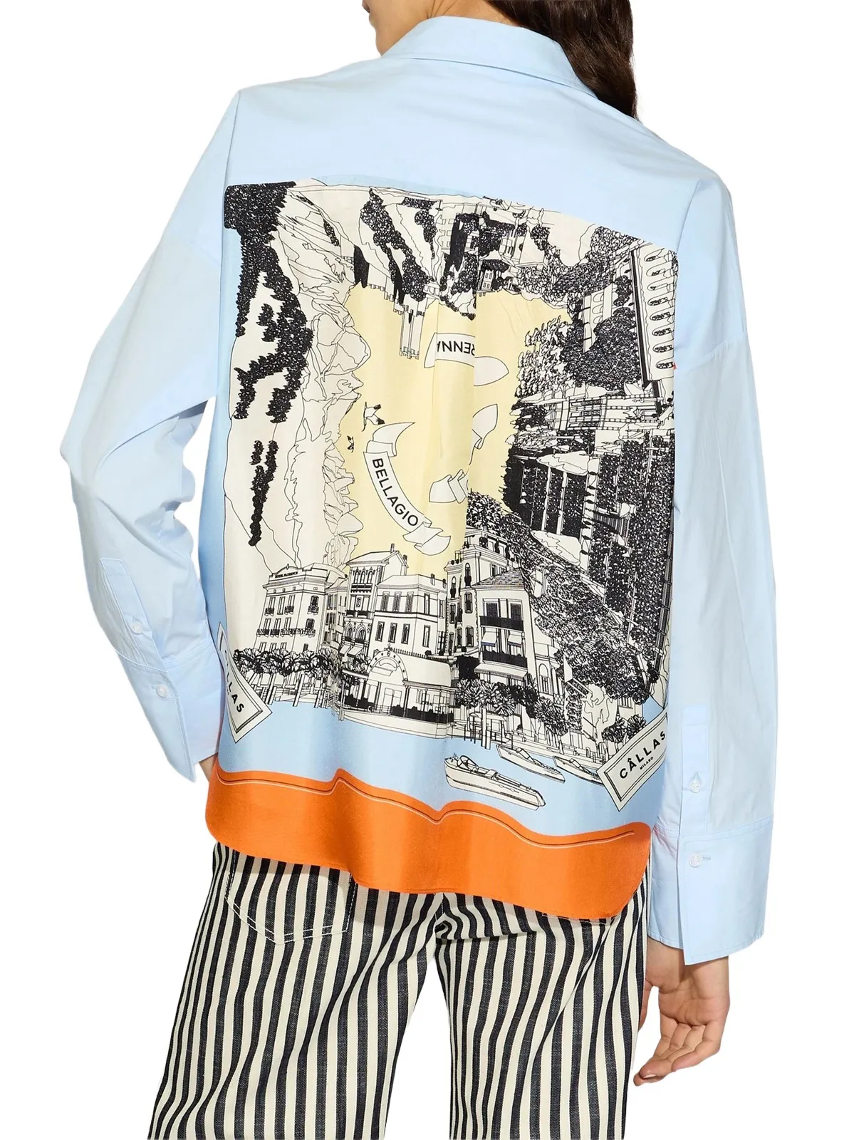 Women's Sirene Poplin Shirt with Silk Twill Lake Como Print Scarf Back Women's Sirene Poplin Shirt with Silk Twill Lake Como Print Scarf Back