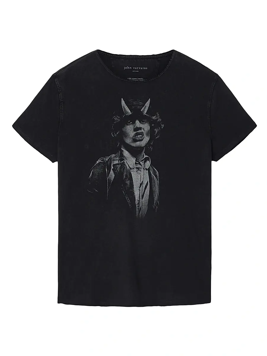JOHN VARVATOS Men's AC/DC Highway to Hell Raw-Edge Crewneck T-Shirt | Image 1 JOHN VARVATOS Men's AC/DC Highway to Hell Raw-Edge Crewneck T-Shirt | Image 1