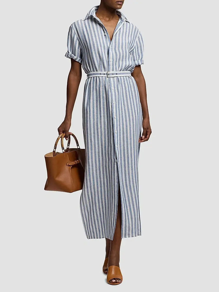 Ralph Lauren Collection Women's Carol Striped Linen Day Dress | Thumbnail 2 Ralph Lauren Collection Women's Carol Striped Linen Day Dress | Thumbnail 2