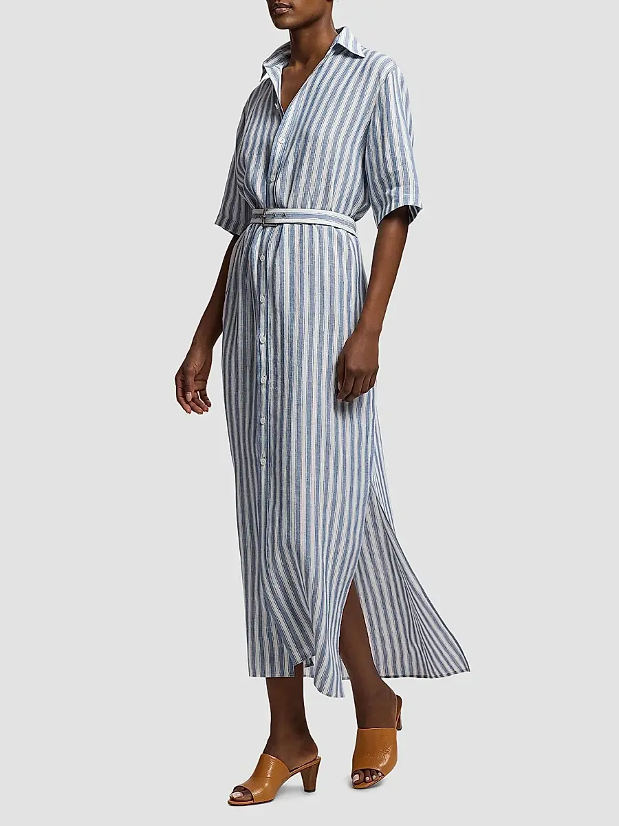 Ralph Lauren Collection Women's Carol Striped Linen Day Dress | Thumbnail 4 Ralph Lauren Collection Women's Carol Striped Linen Day Dress | Thumbnail 4
