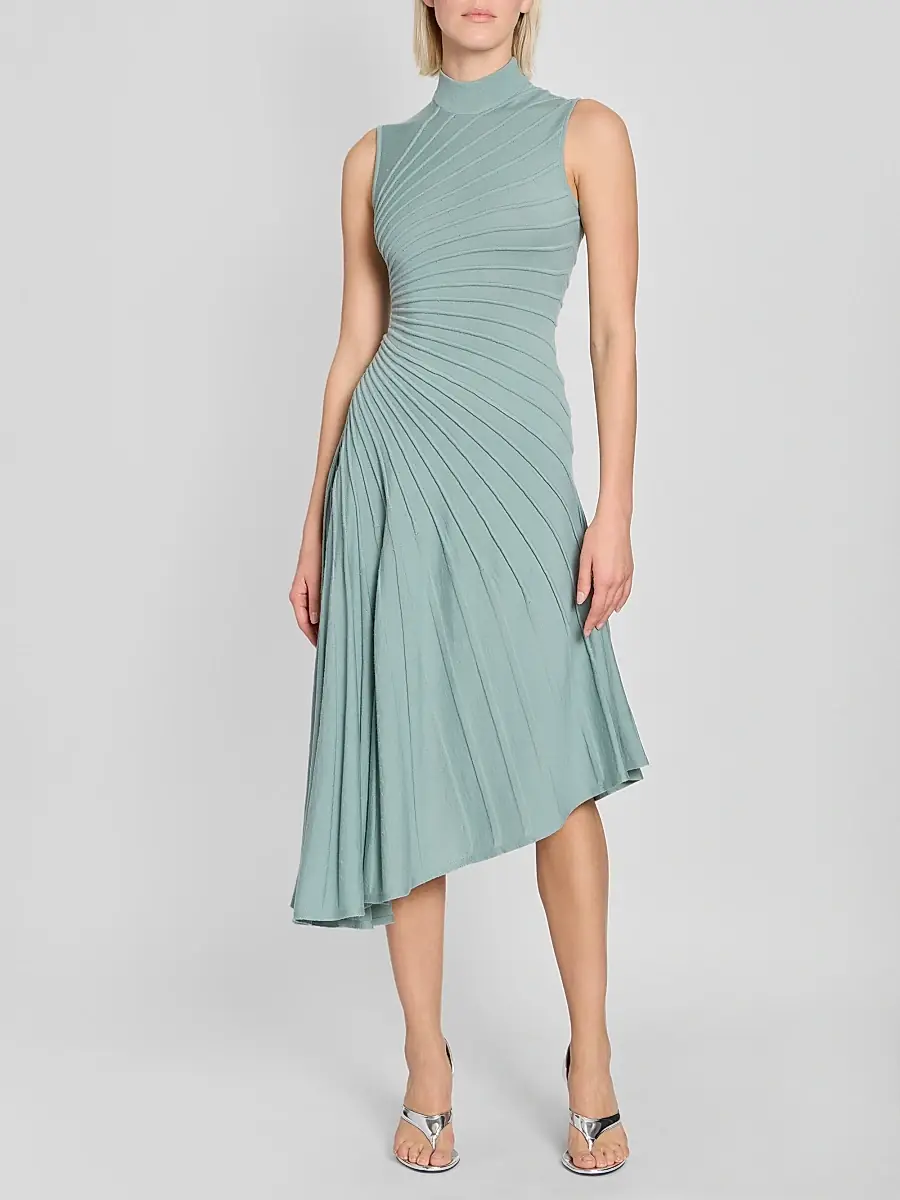 Alaïa Women's Ray Sleeveless Wool A-Line Midi-Dress | Thumbnail 2